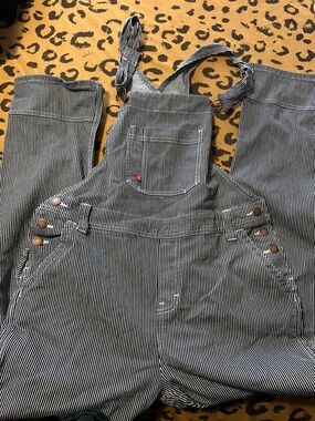 Dickies Blue and White Striped Women's Overalls Size Medium